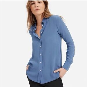 NEW! Everlane Women's The Clean 100% Silk Relaxed Shirt French Blue Size 4 $168
